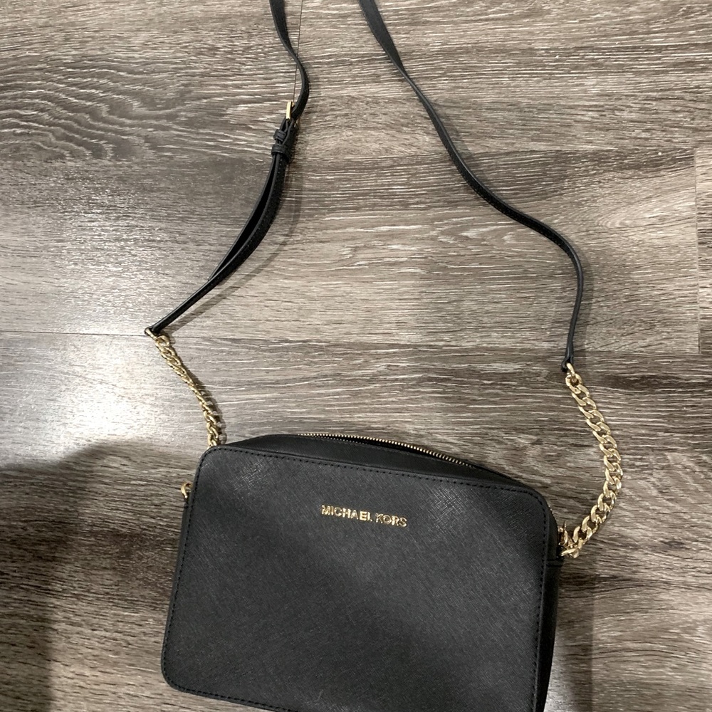 Michael Kors black crossbody bag silver chains
